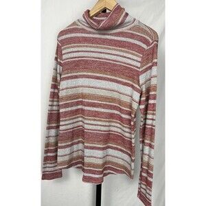 Sonoma Sweater Long Sleeve Turtleneck Pullover Stretch Stripe Red Tagless Medium